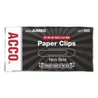 Acco 72510 Premium Nonskid Jumbo Paper Clips 100Box Silver 10 Boxespack