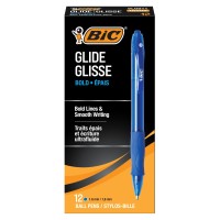 Bic Glide Bold Blue Ballpoint Pens Bold Point 16Mm 12Count Pack Retractable Ballpoint Pens With Comfortable Full Grip