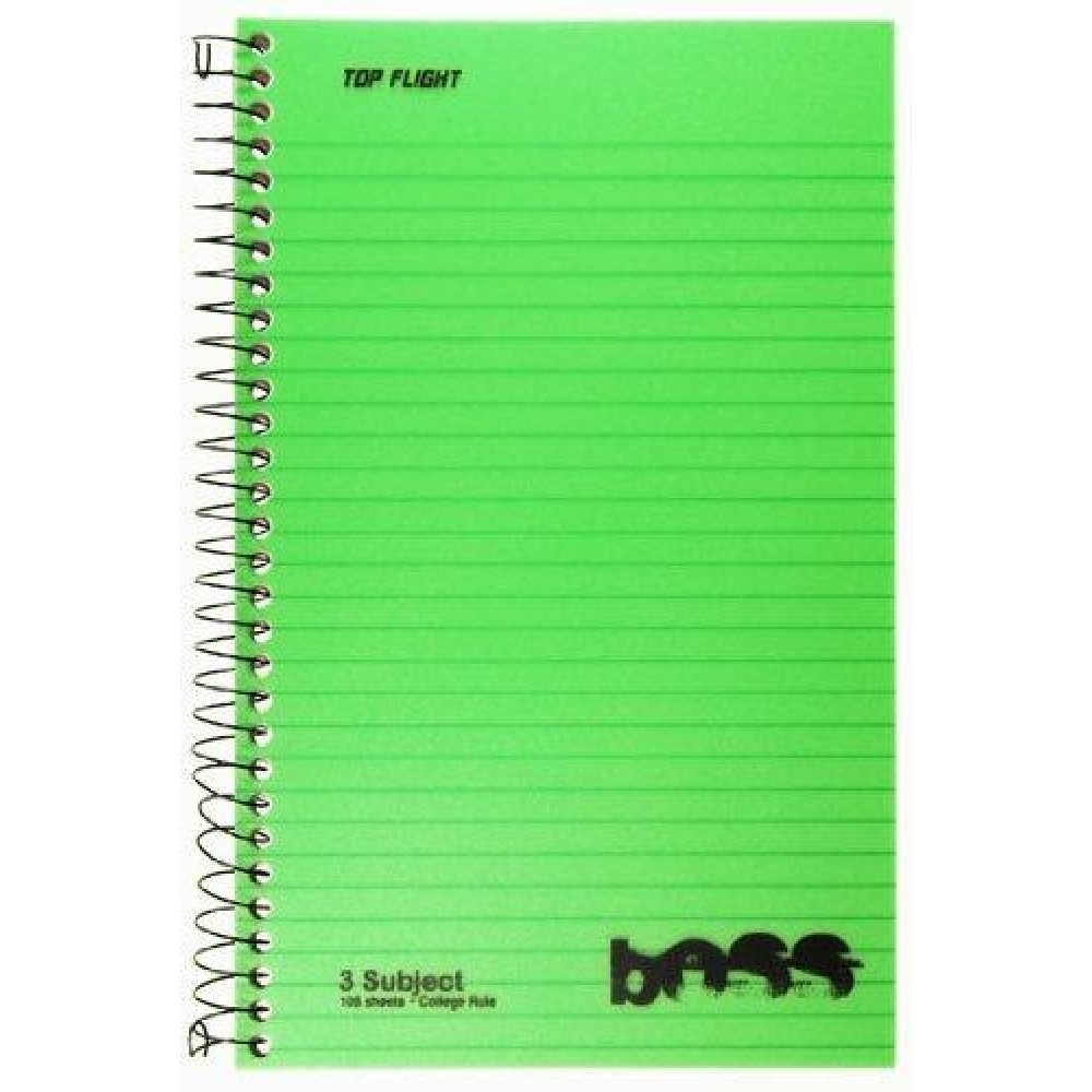 Top Flight Boss Poly Cover 3Subject Wirebound Notebook 108 Sheets College Rule 95 X 6 Inches 1 Notebook Cover Color May V