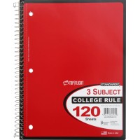 Top Flight Standards 3Subject Wirebound Notebook 120 Sheets 3Hole Punched College Rule 105 X 8 Inches 1 Notebook Color