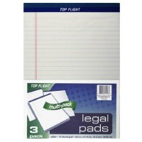 Top Flight Legal Pad 85 X 1175 Inches 375 Inch Rule White 50 Sheets Per Pad 3 Pads Per Pack 4513107