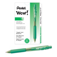 Pentel Wow Retractable Ballpoint Pens 10Mm Medium Line Green Ink Box Of 12 Bk440D