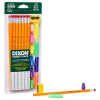 Dixon Economy Pencil Variety Pack 14 Number 2 Soft Pencils 6 Eraser Toppers 4 Pencil Grips And Sharpener 44424