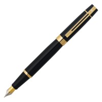 Sheaffer 300 Glossy Black Fountain Pen With Gold Tone Trim And Medium Nib