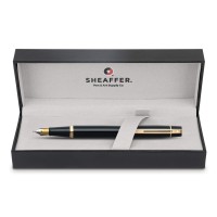 Sheaffer 300 Glossy Black Fountain Pen With Gold Tone Trim And Medium Nib