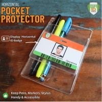 Heavy Duty Pocket Protector With Horizontal Id Badge Holder Clear Plastic Shirtlab Coat Pocket Pouch Organizer For Pens Penc