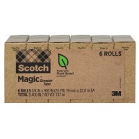 Scotch Magic Greener Tape Invisible Tape For Fixing Paper Office Supplies And Back To School Supplies 075 In X 900 In 6 R