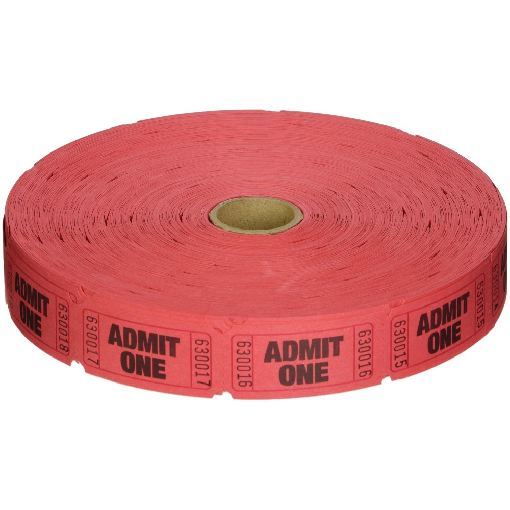 2000 Red Admit One Single Roll Consecutively Numbered Raffle Tickets