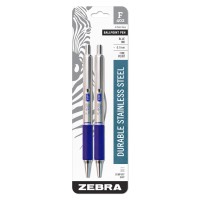 Zebra Pen F402 Ballpoint Tainle Teel Retractable Pen Fine Point 07Mm Blue Ink 2Count