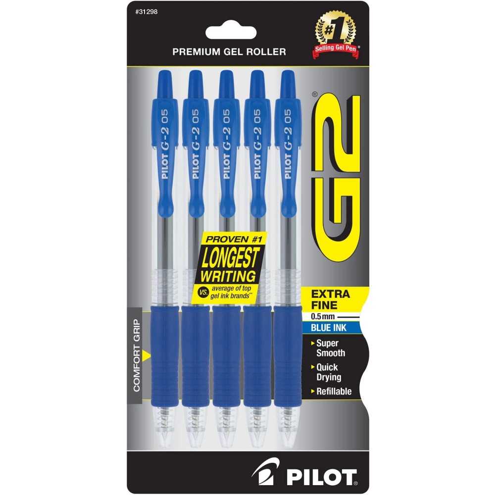 Pilot G2 Premium Gel Roller Pens Extra Fine Point 05 Mm Pack Of 5 Blue