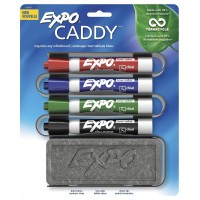 Expo 1785294 Lowodor Dry Erase Set Chisel Tip Assorted Colors 5Piece With Recycled Material Marker Caddy