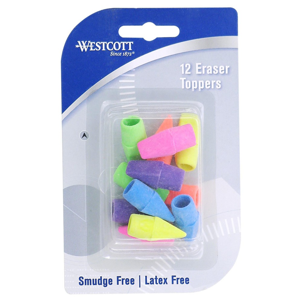 Westcott 14891 Pencil Eraser Toppers Assorted 12 Pack