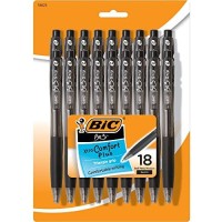 Bic Bu3 Grip Retractable Ballpoint Pen Medium Point 10Mm Black Side Click Retraction For Added Convenience 18Count