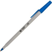 Business Source 37502 Ballpoint Stick Pens Fine Pt Light Gray Barrel Blue Ink