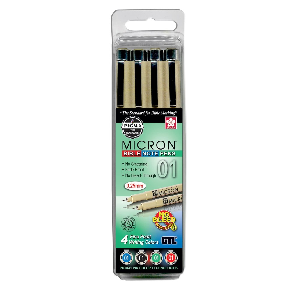 Gt Luscombe Company Inc Pigma Micron 01 Fine Point Bible Note Pen Kit No Bleed Pigmented Ink Bible Safe No Smearing Or