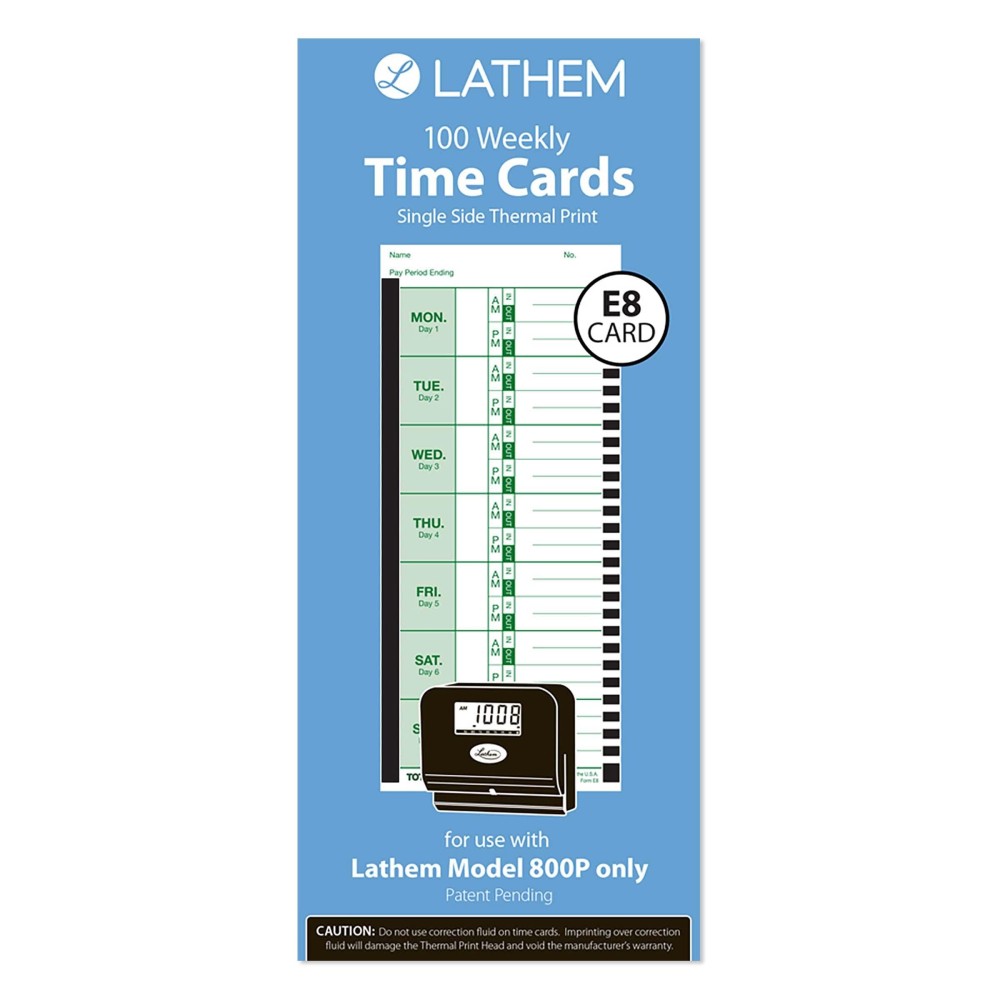 Lathem Weekly Thermal Print Time Cards Single Sided 2100Hd And 800P Time Clocks 9 100 Pack E8100