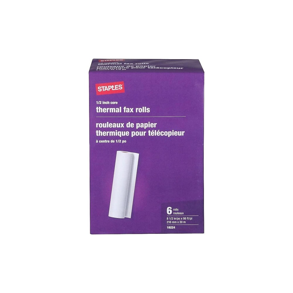 Staples 269571 Thermal Fax Paper White 98Ft L X 8 12Inch W 6 Rollsct