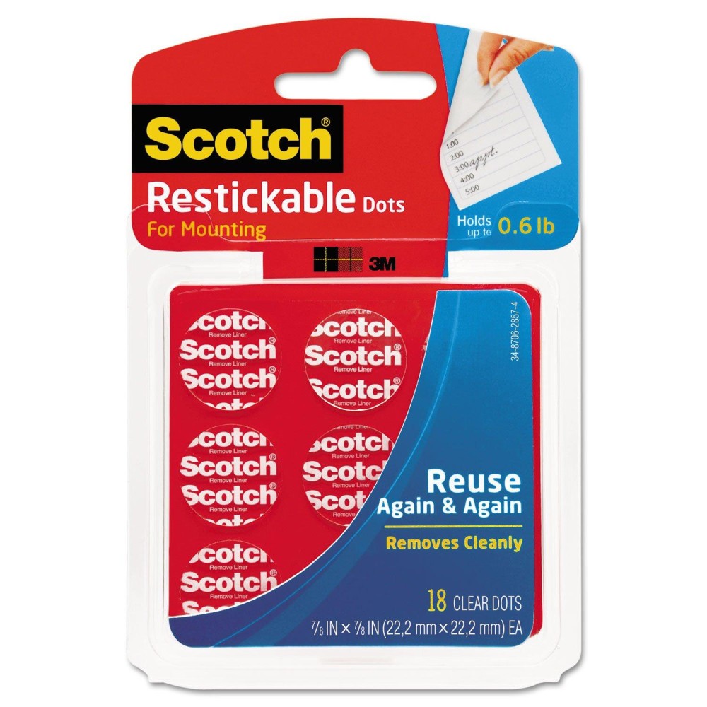 Scotch Restickable Dots 78In 18 Count Clear Doublesided Mounting Precut Dots Remove Cleanly Mount Objects On Stainless