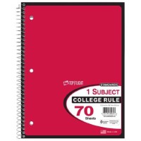 Top Flight Standards 1Subject Wirebound Notebook 70 Sheets College Rule 105 X 8 Inches 1 Notebook Red Cover 30074