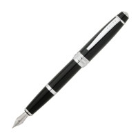 Cross Bailey Refillable Fountain Pen Stainless Steel Medium Nib Includes Gift Box Black