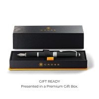 Cross Bailey Refillable Fountain Pen Stainless Steel Medium Nib Includes Gift Box Black