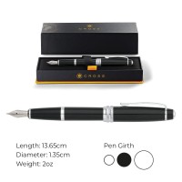 Cross Bailey Refillable Fountain Pen Stainless Steel Medium Nib Includes Gift Box Black