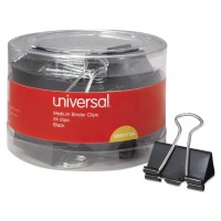 Universal Unv11124 Binder Clips With Storage Tub Medium Blacksilver 24Pack