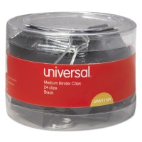 Universal Unv11124 Binder Clips With Storage Tub Medium Blacksilver 24Pack