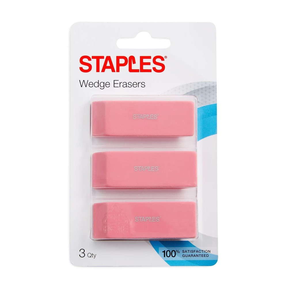 Staples Pink Wedge Erasers 3Pack