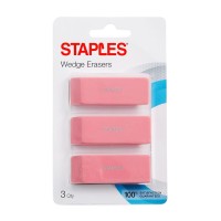 Staples Pink Wedge Erasers 3Pack