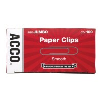 Acco Paper Clips Jumbo Smooth 100 Clipsbox 1 Box 72580