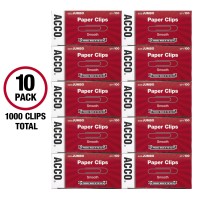 Acco Paper Clips Jumbo Smooth 100 Clipsbox 1 Box 72580