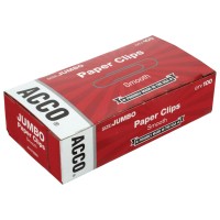 Acco Paper Clips Jumbo Smooth 100 Clipsbox 1 Box 72580