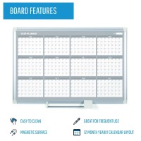 Mastervision Magnetic Dry Erase 12 Month Yearly White Board Planner Wall Mounting Sliding Marker Tray 36 X 48 Aluminum F