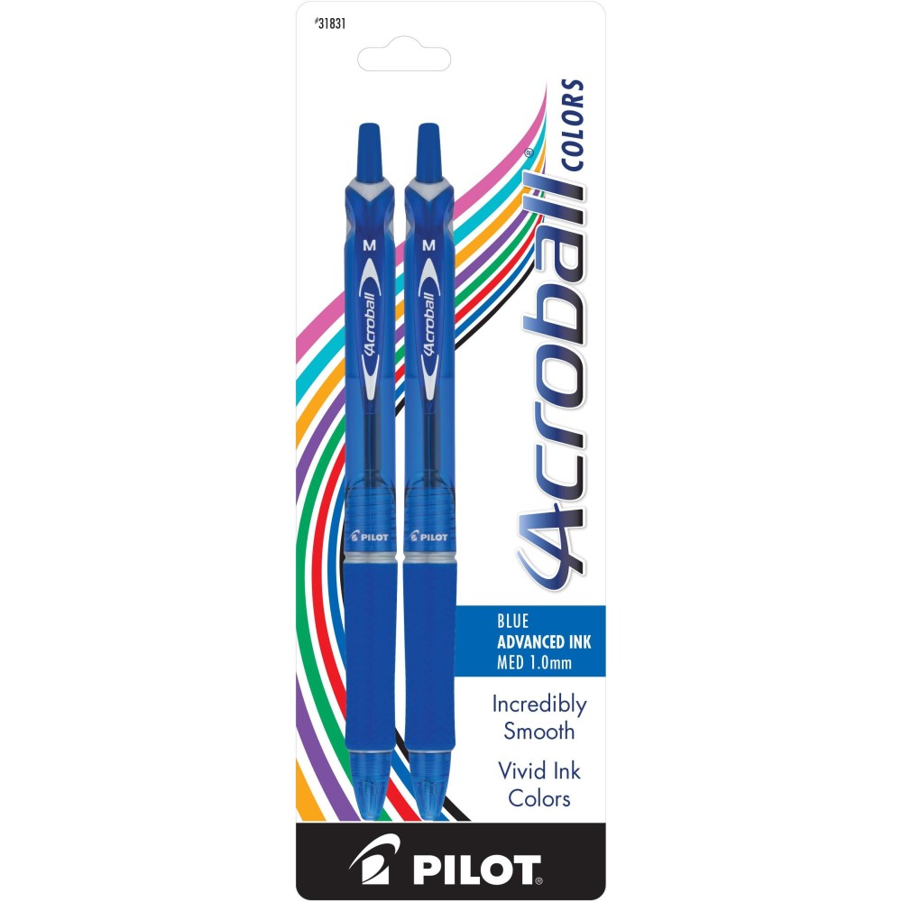 Pilot Acroball Colors Advanced Ink Refillable Retractable Ball Point Pens Medium Point Blue Ink 2Pack