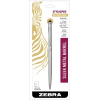 Zebra Pen Styluspen Twist Retractable Ballpoint Pen Fine Point 07Mm Black Ink Silver Barrel 1Count