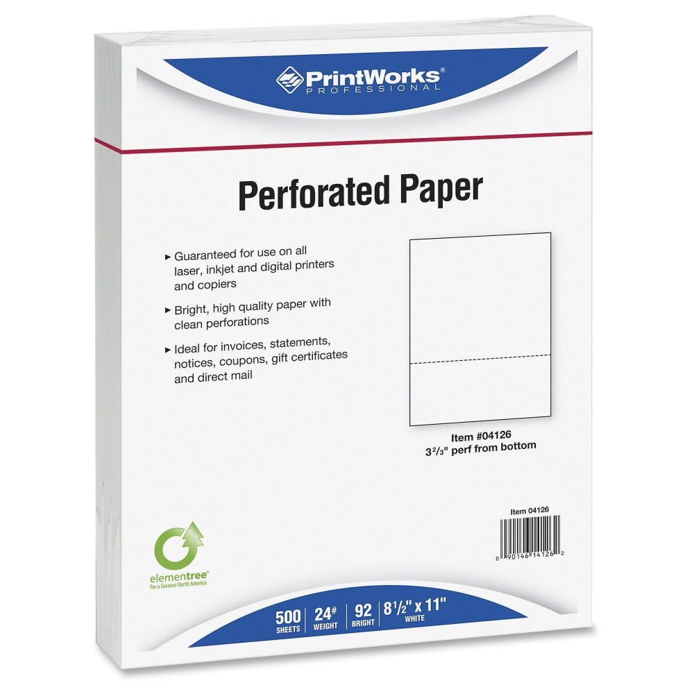 Printworks Professional Office Paper Perforated 323Inch From Bottom 812 X 11 Inches 24Lb 500 Per Ream 04126