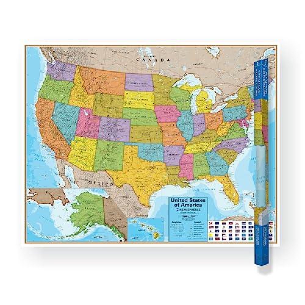 Waypoint Geographic Blue Ocean Series Usa Wall Map Laminated World Map Poster Educational Wall Art For Home Classroom Or Off