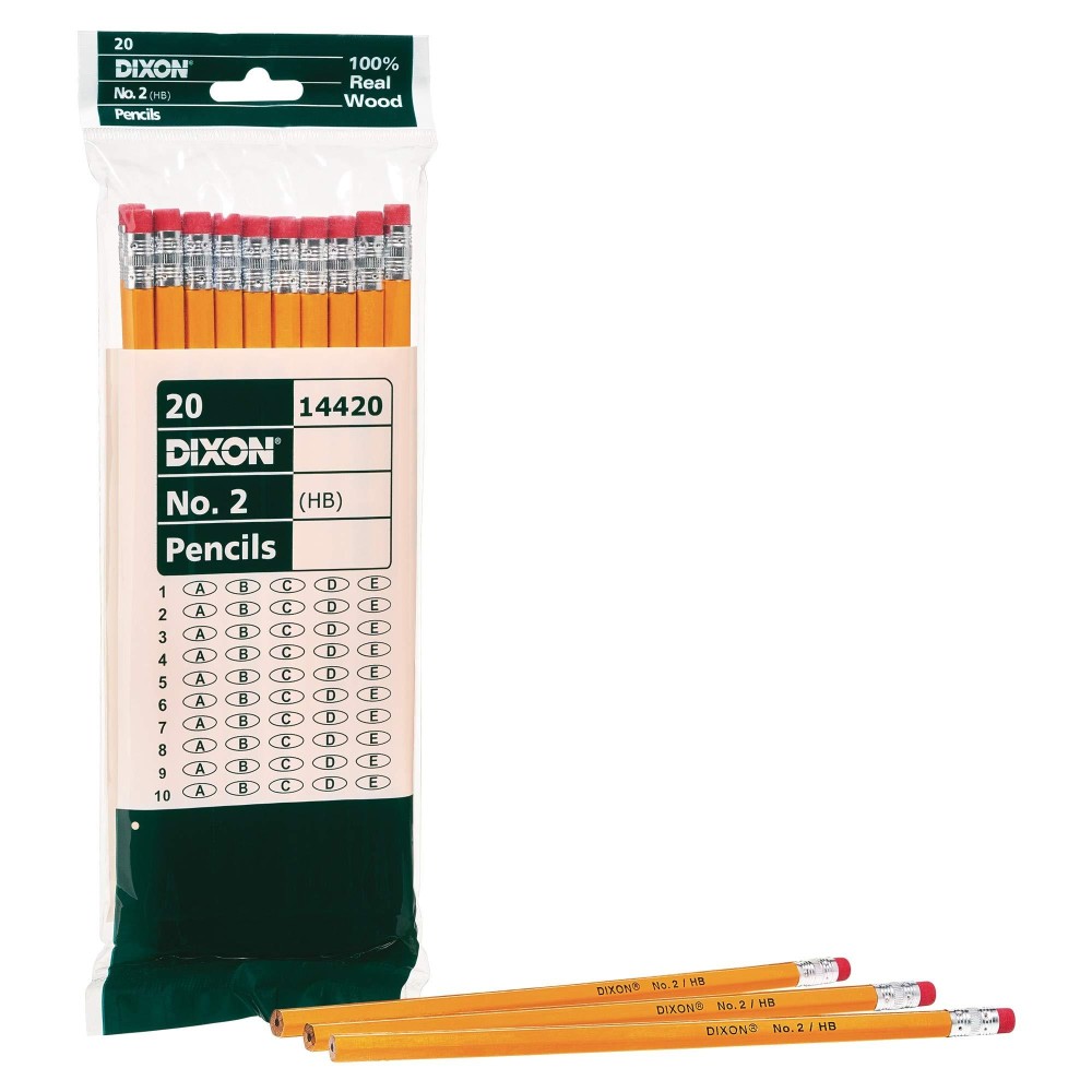 Dixon No 2 Yellow Pencils Woodcased Black Core 20Pack 14420