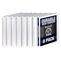 Samsill Durable 5 Inch Binder Made In The Usa Round Ring Customizable Clear View Binder White 8 Pack S88417