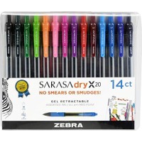 Zebra Pen Sarasa Dry X20 Retractable Gel Pen Medium Point 07Mm Assorted Fashion Color Ink 14Pack