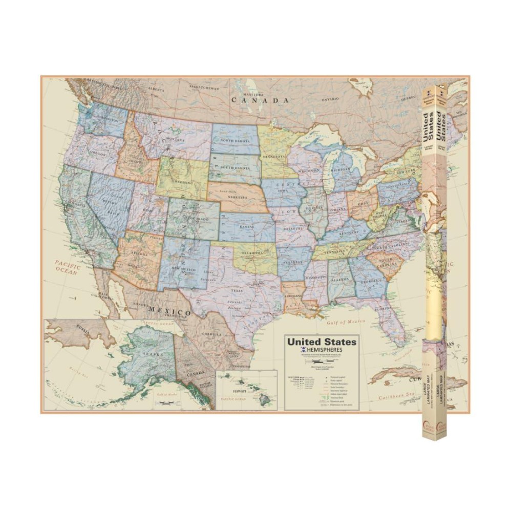 Waypoint Geographic Boardroom Series Usa Wall Map Antiquestyle Laminated World Map Poster Educational Wall Art For Home Clas