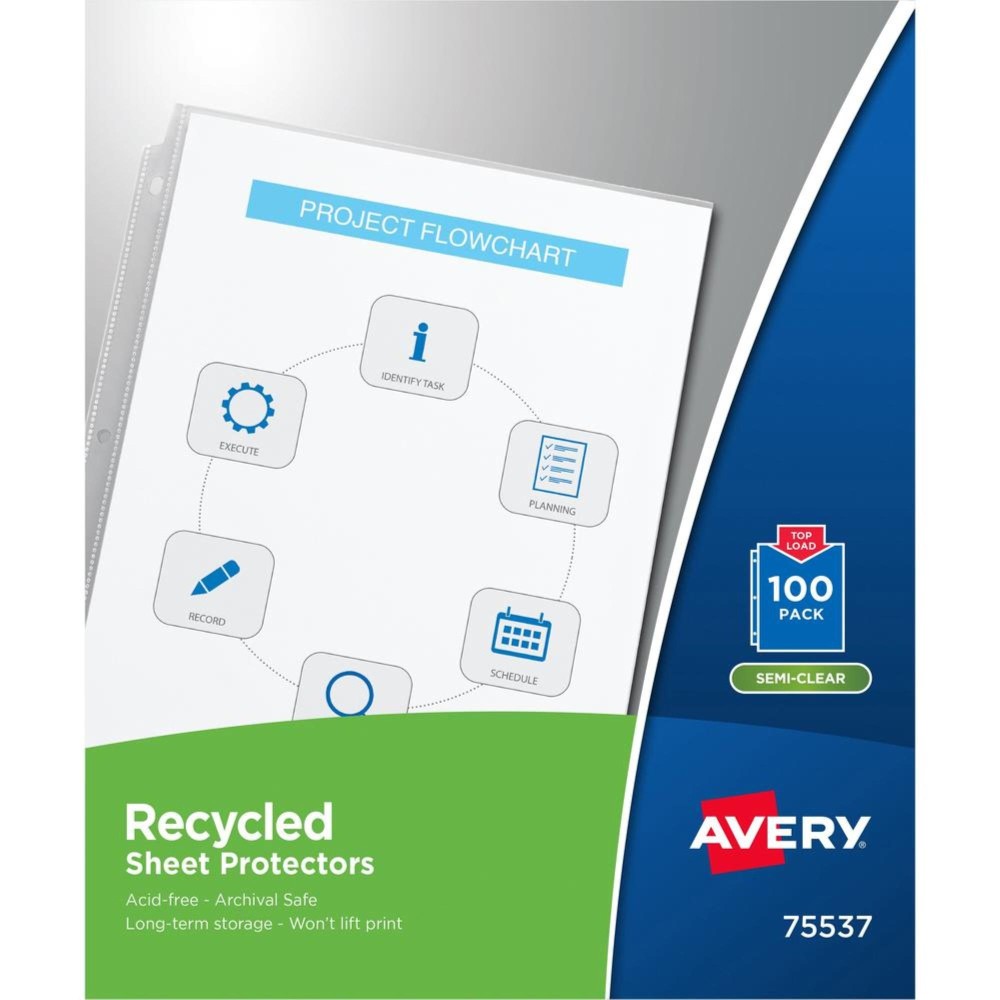 Averyreg Economy Recycled Sheet Protectors Acidfree Archivalsafe Toploading For Letter 8 12 X 11 Sheet 3 X Holes