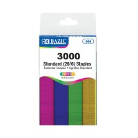 Bazic Staples Standard 266 Metallic Color 3000Pack Stapler Refill Standard Size Staple Assorted Colors 1Pack