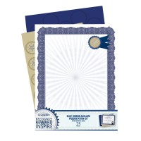 Geographics Award Certificate Kit 85 X 11 Blank Certificate Paper Gold Foil Seals Blue Ribbon Stickers Pack Of 25