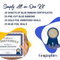 Geographics Award Certificate Kit 85 X 11 Blank Certificate Paper Gold Foil Seals Blue Ribbon Stickers Pack Of 25