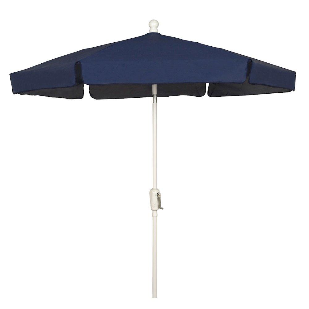 75 Hex Home Garden Umbrella 6 Rib Crank White with Navy Blue Vinyl Coated Weave Canopy