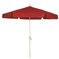 75 Hex Home Garden Umbrella 6 Rib Crank White with Red Vinyl Coated Weave Canopy