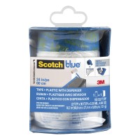 Scotchblue Pre Plastic Painters Tape With Bladed Dispenser 24 In X 30Yd Tape Masking Film Combined In One Product Static Cl