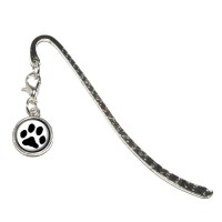 Paw Print Pet Dog Cat Metal Bookmark Page Marker With Charm